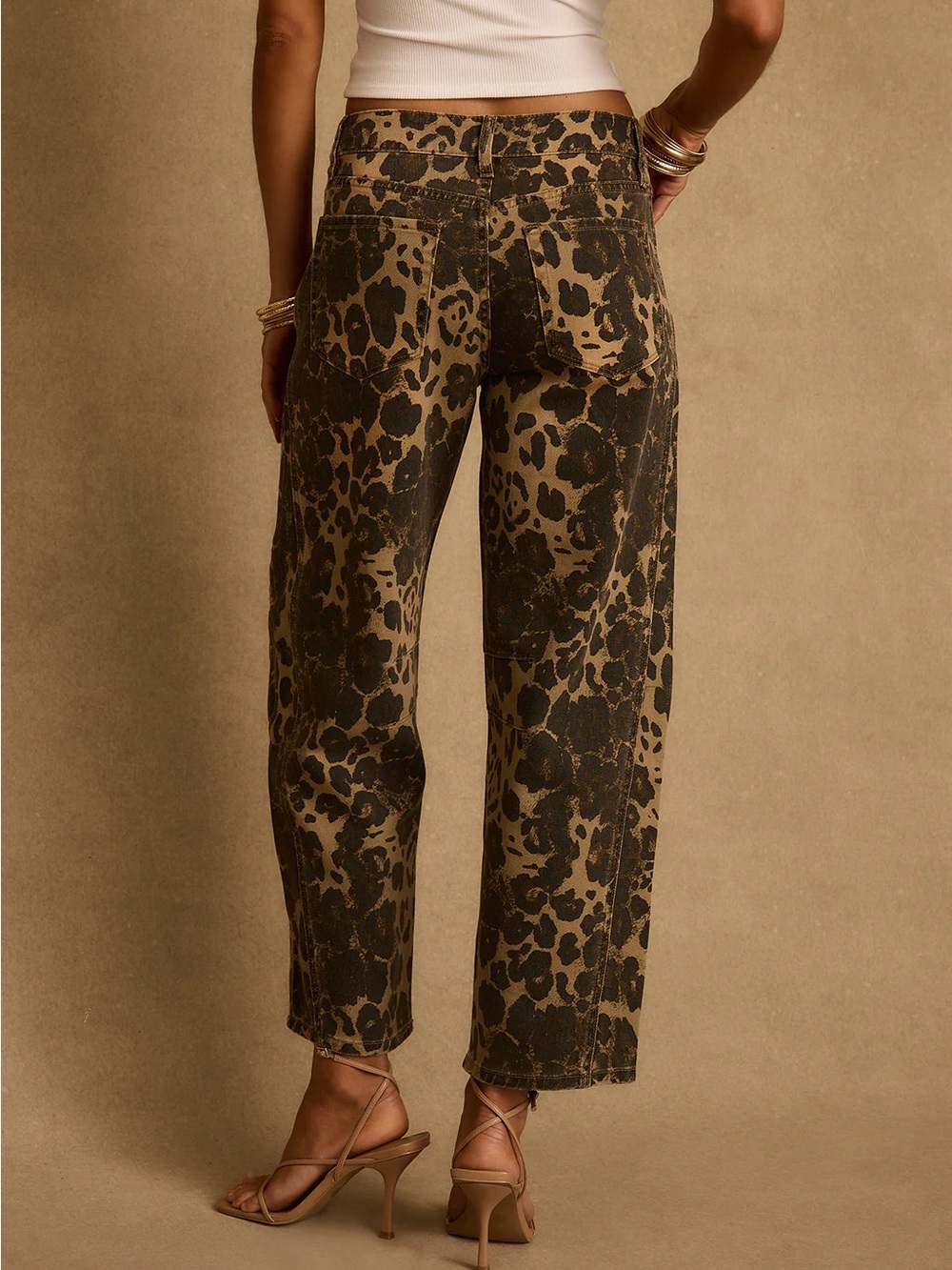 12th Tribe Leopard Print Barrel Jeans - Black & Tan, size 25 - Picture 2 of 6
